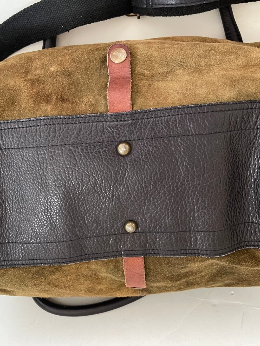 FREE PEOPLE Olive Green Suede with Brown & Black Leather Tote/Travel Bag - Picture 6 of 11